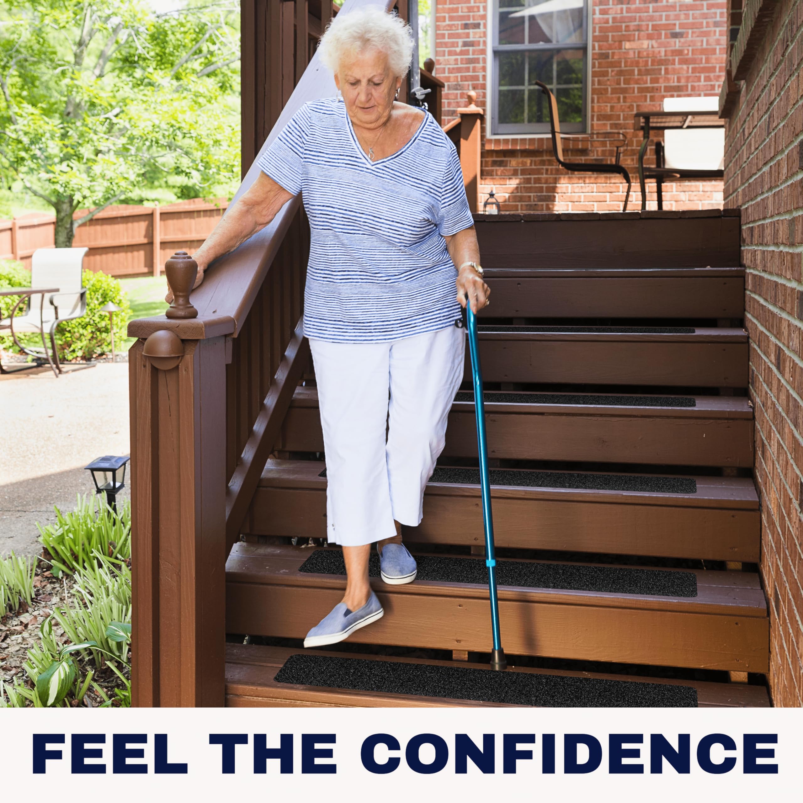 StepCORE deck porch wood stair application with non-slip strips