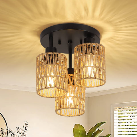 Stepeak 3-lights boho rattan chandelier ceiling mount casts warm ambient light