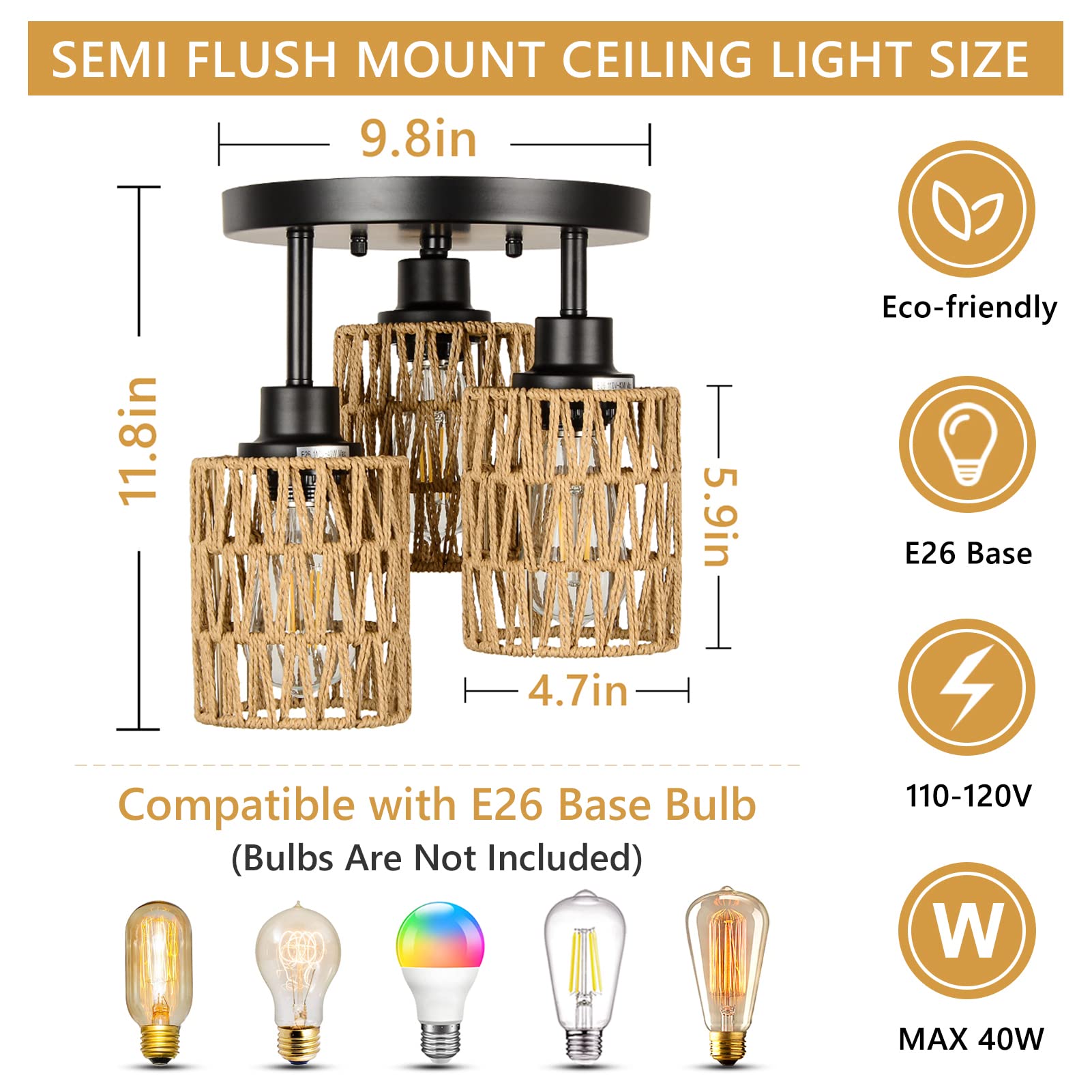 Stepeak dimmable rattan ceiling light with 3 lights for customizable mood
