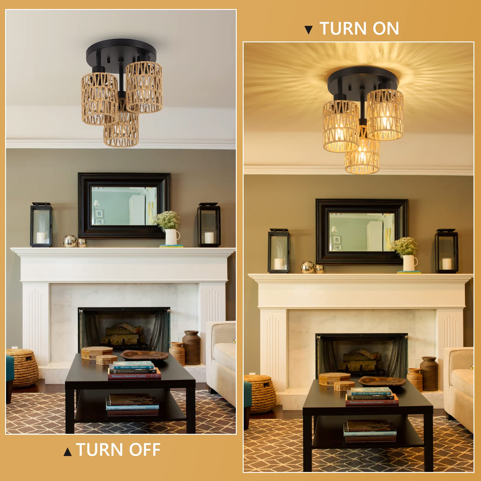 Stepeak E26 base rattan chandelier supports various bulbs (bulbs not included)