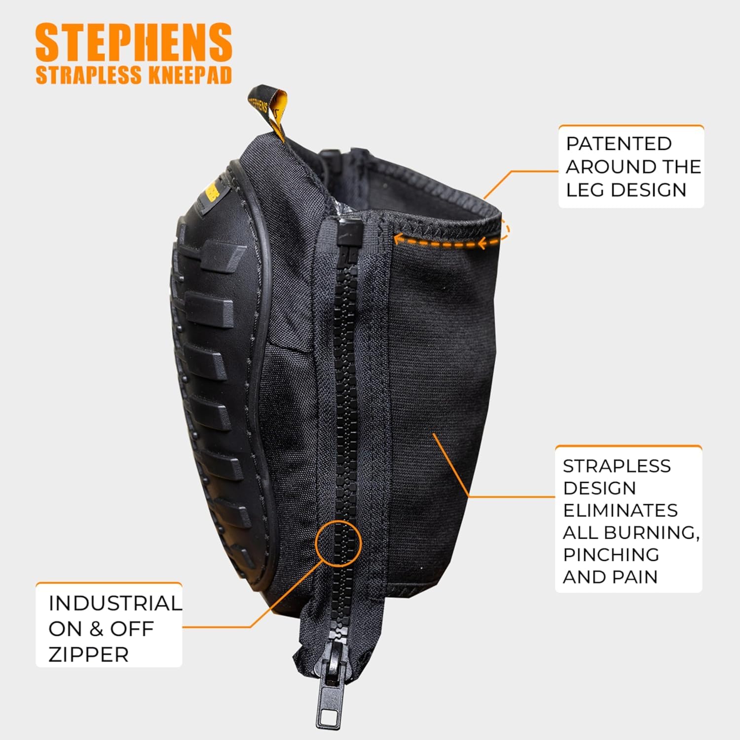 Stephens strapless knee pad anti-slip bottom keeps the pad in place on uneven surfaces.