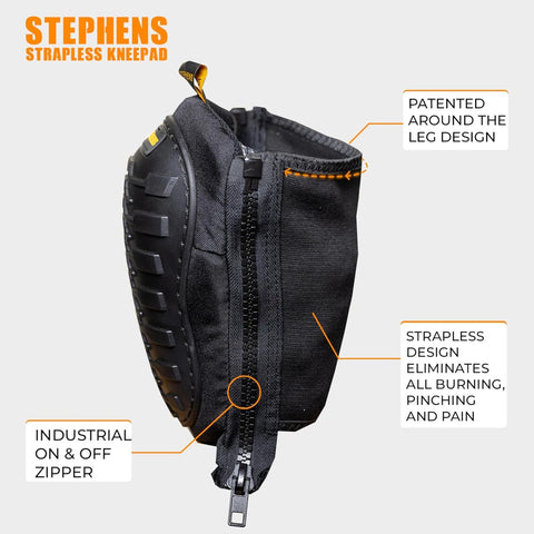 Stephens strapless knee pad anti-slip bottom keeps the pad in place on uneven surfaces.