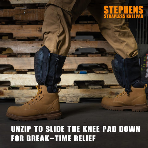 Stephens strapless knee pad for flooring tasks emphasizes comfort during long installs.