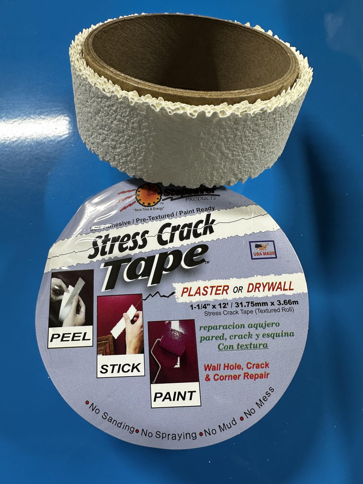 Stepsaver Stress Crack Tape close-up with orange peel texture for blending