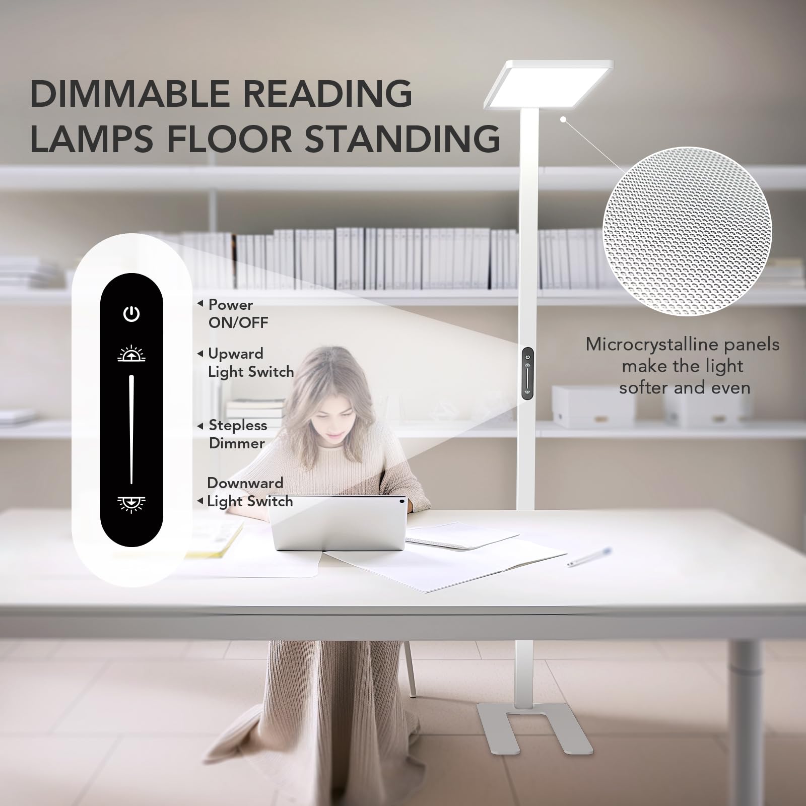 STERREN 120W LED floor lamp dimmer control showcases customizable brightness levels