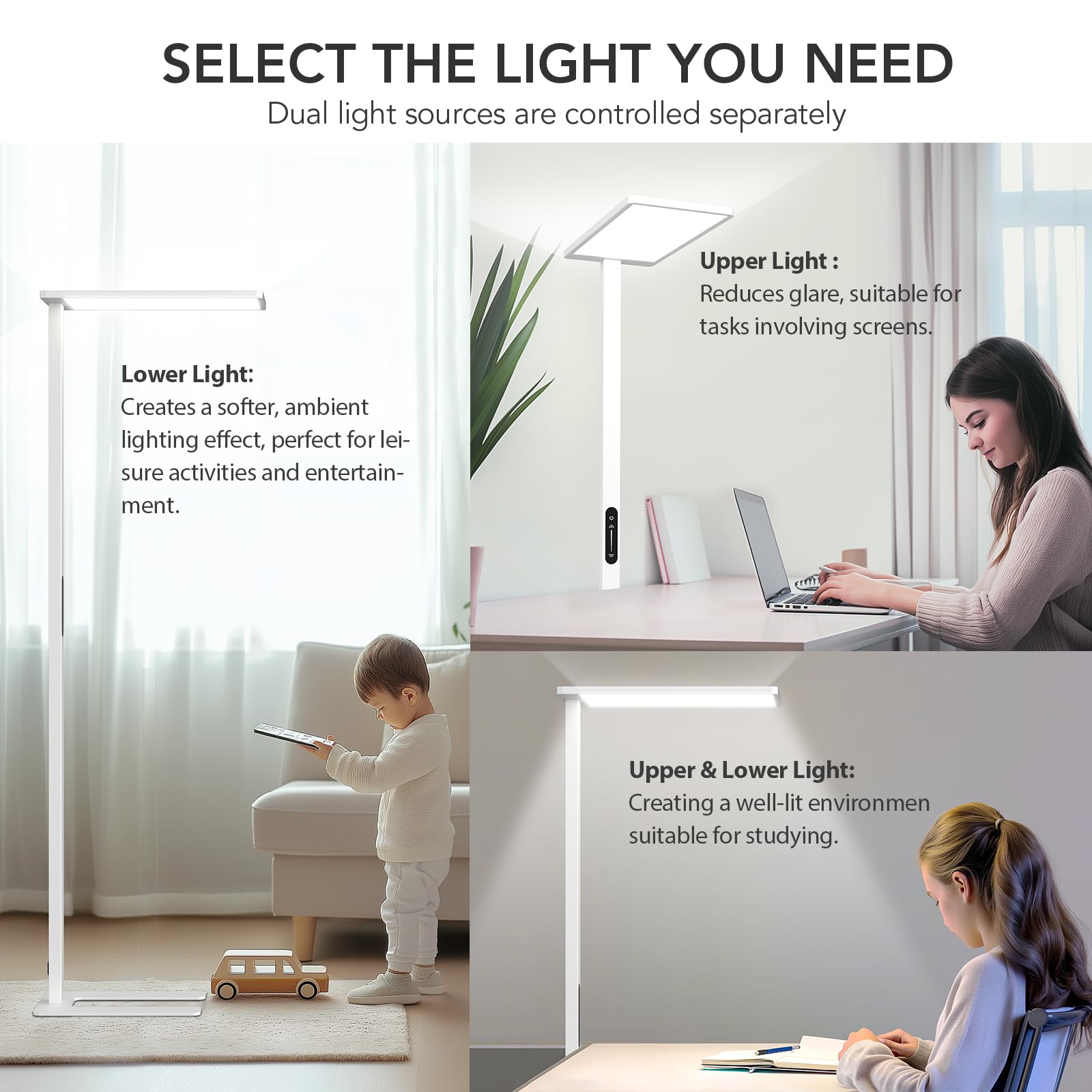 STERREN 120W LED floor lamp in living room enhances ambience and study space
