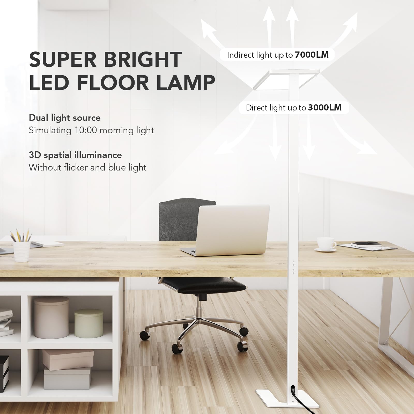 STERREN 120W LED floor lamp upper light demonstrates versatile upper illumination for tasks