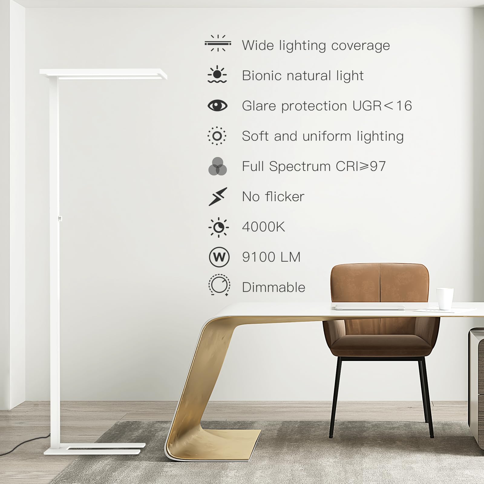 STERREN 76-inch diffuser panel offers even light diffusion for comfortable study.