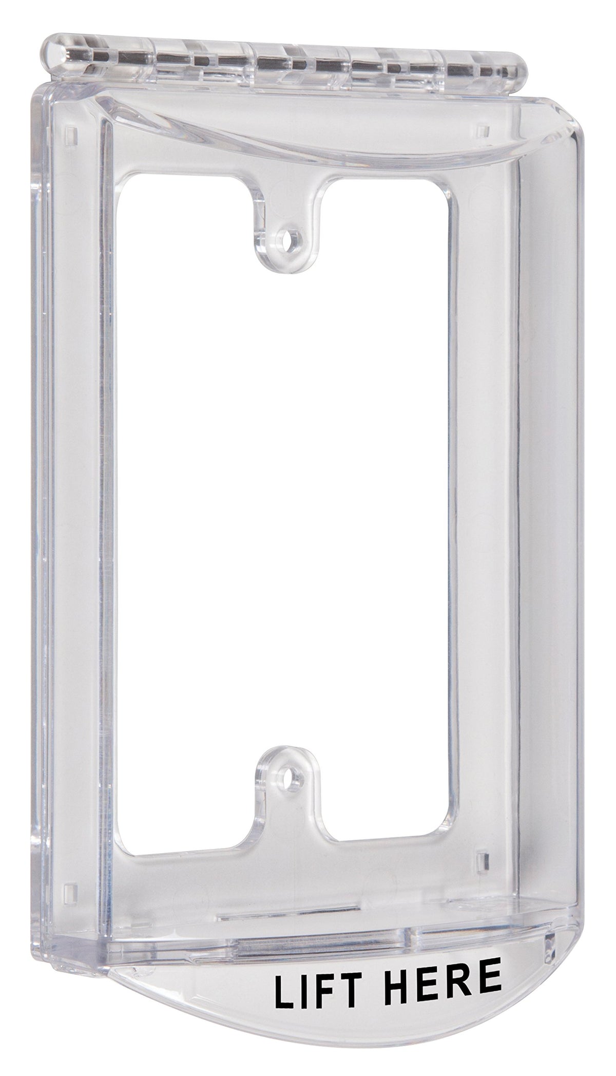 STI-6519 single-gang clear cover close-up protects outlets from vandalism
