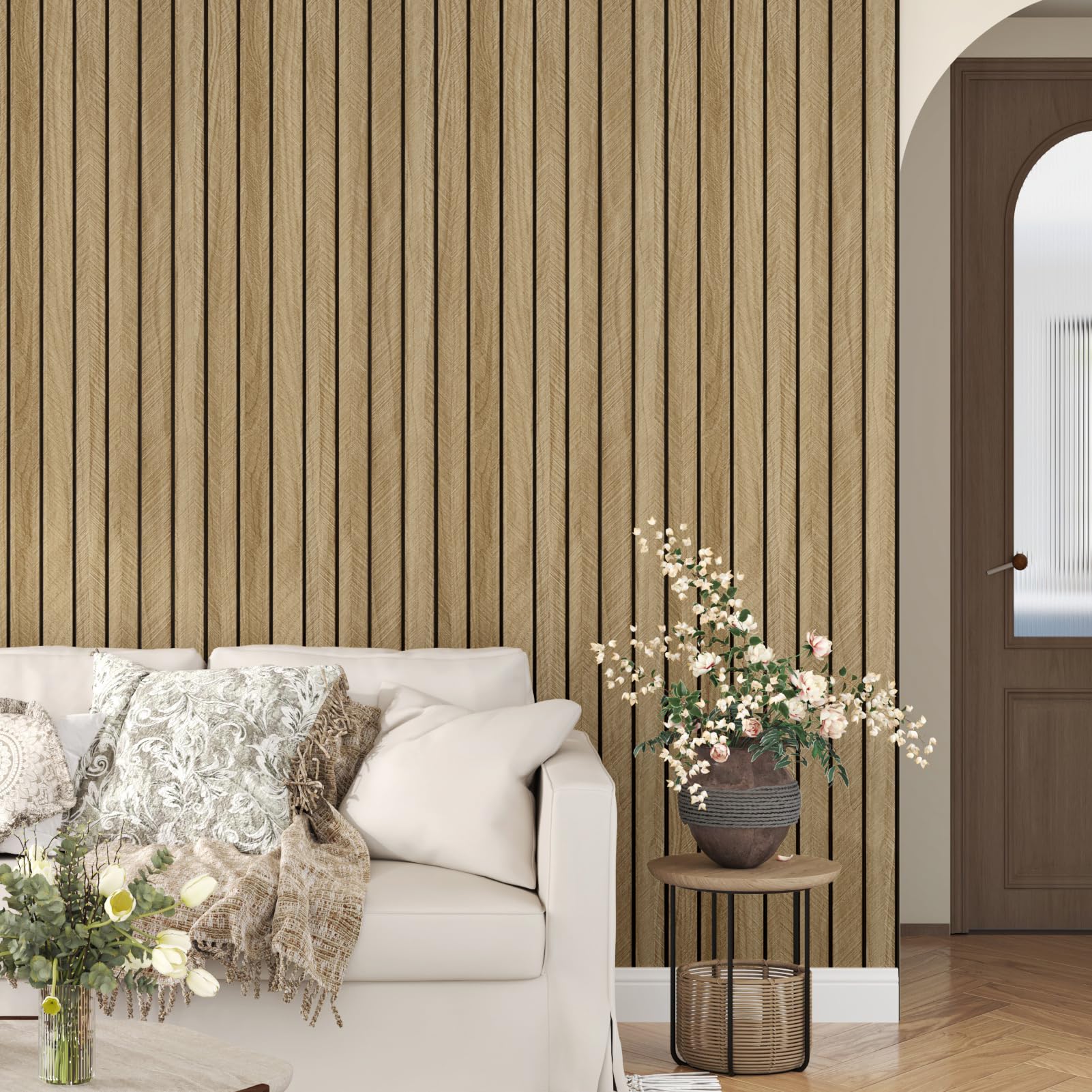 STICKEEP brown wood paneling with self-adhesive backing enables quick installation