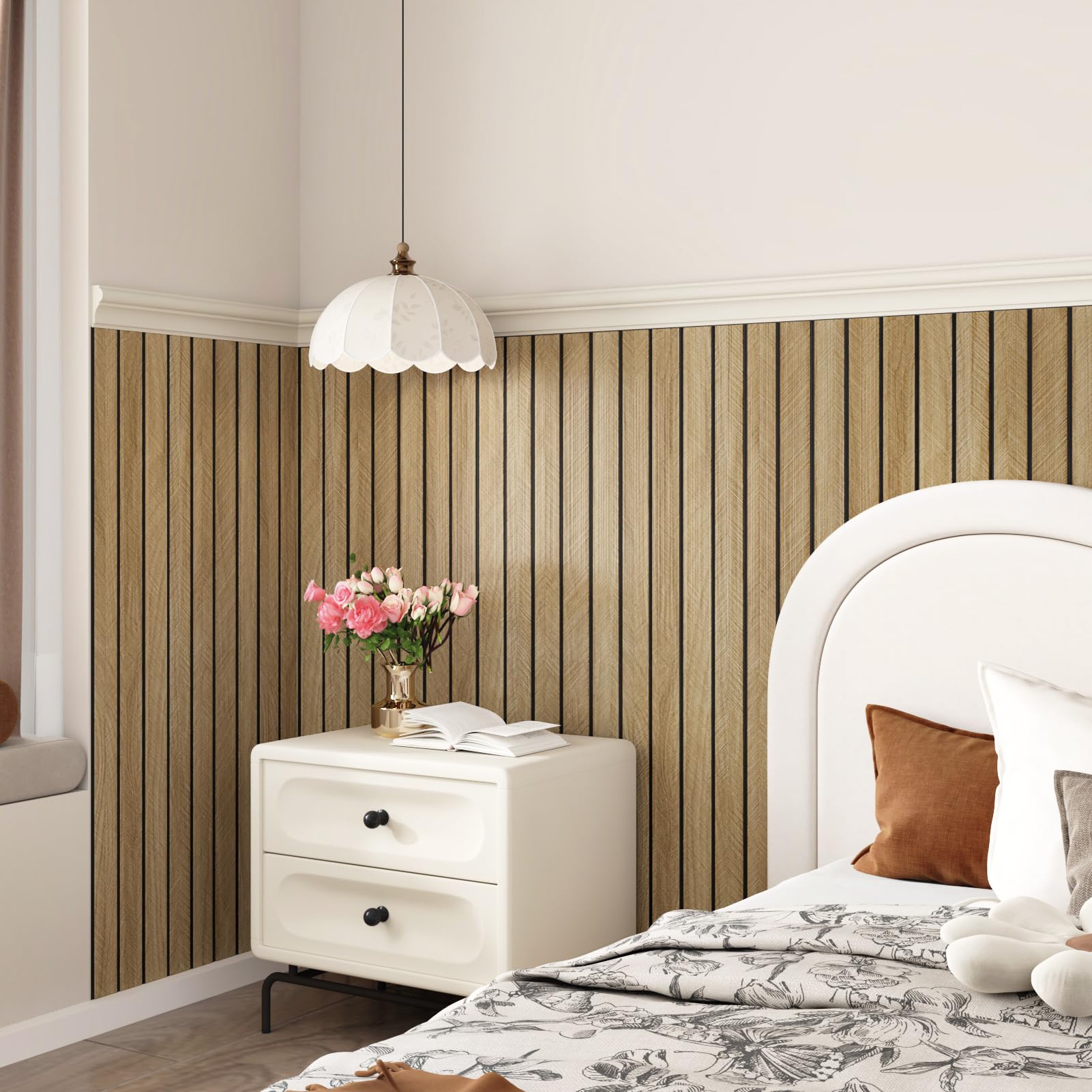 STICKEEP 3D brown wood wall slat panels measure 12x120 inches for large areas