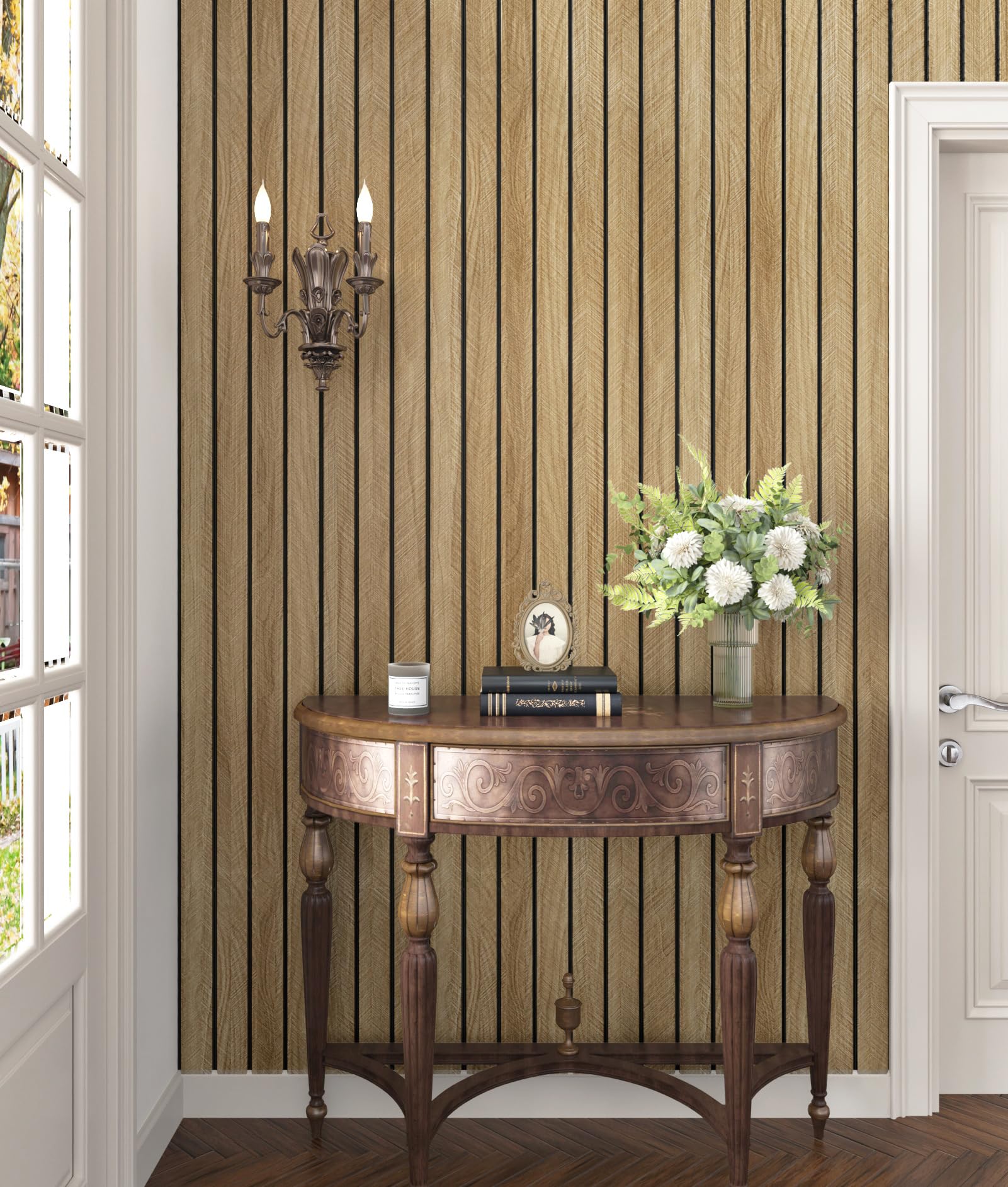 STICKEEP wood slat wallpaper protects furniture and conceals wear