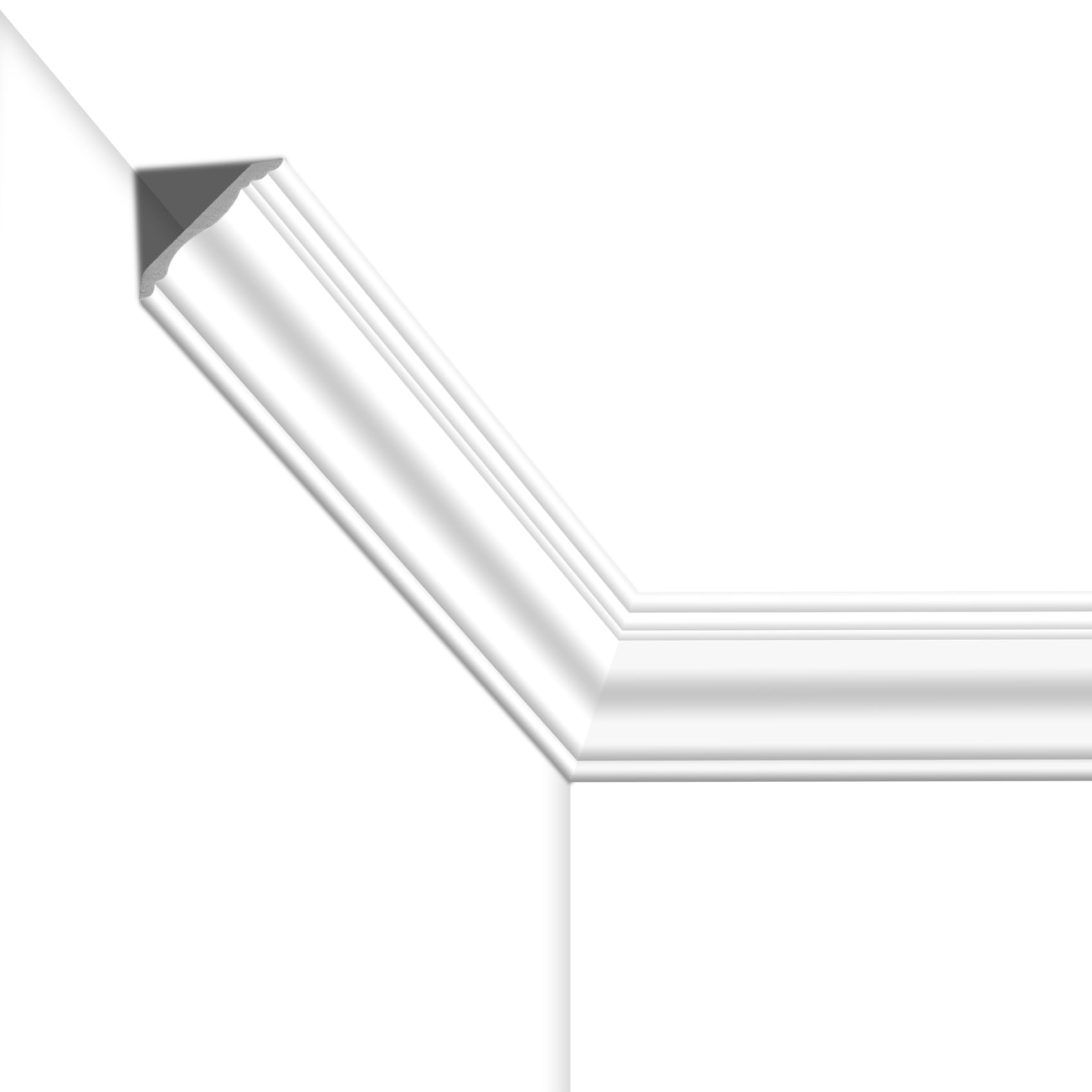 STICKGOO crown molding 10-pack packaging in white ready for installation