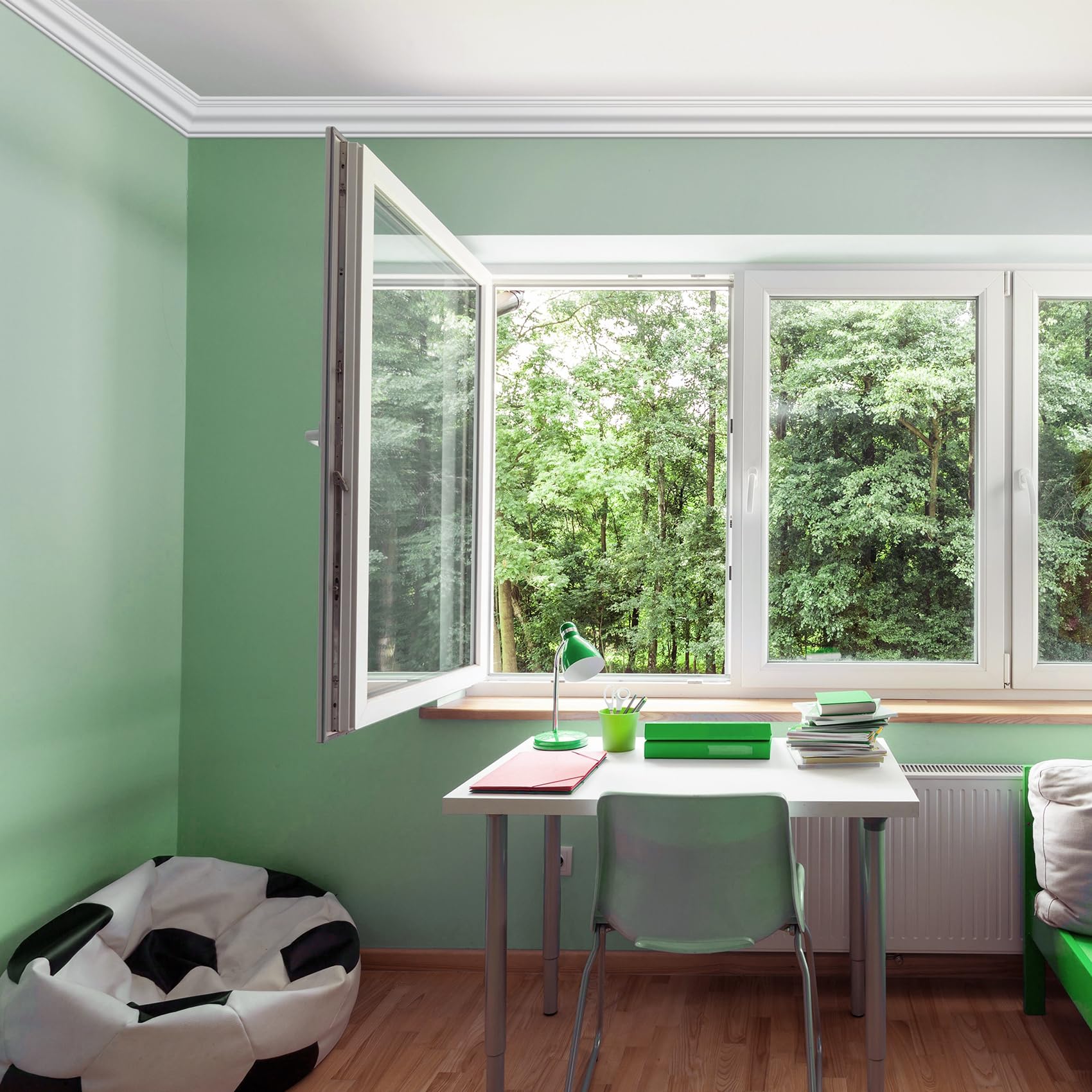 STICKGOO crown molding installed along a ceiling for seamless transition