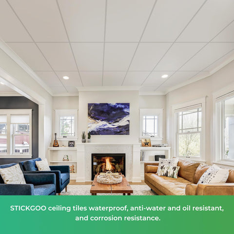 Stickgoo ceiling tiles fit 15/16 inch grids for simple installation.