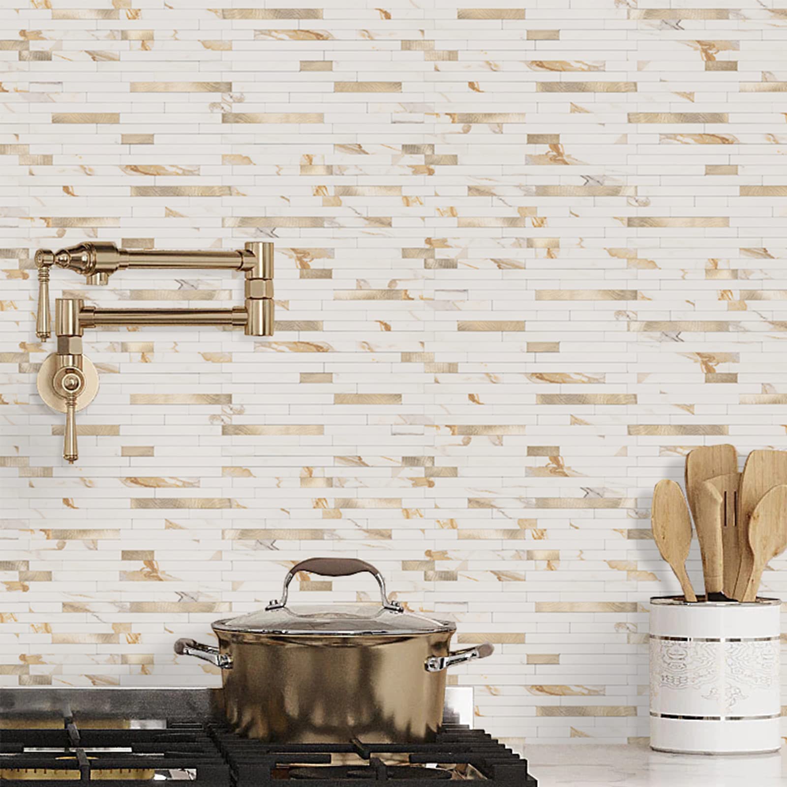 STICKGOO kitchen island backsplash creates a luxury focal point.