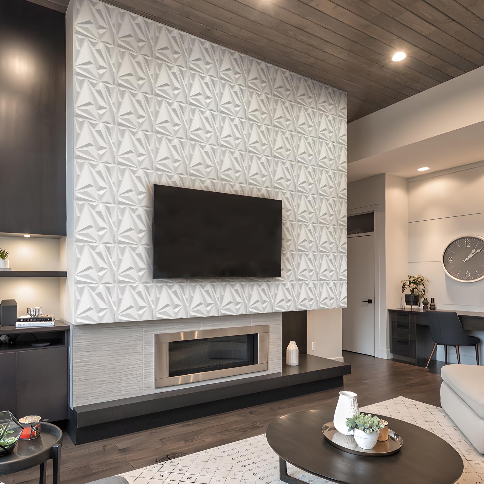 STICKGOO bedroom accent wall using 3D panels creates depth.