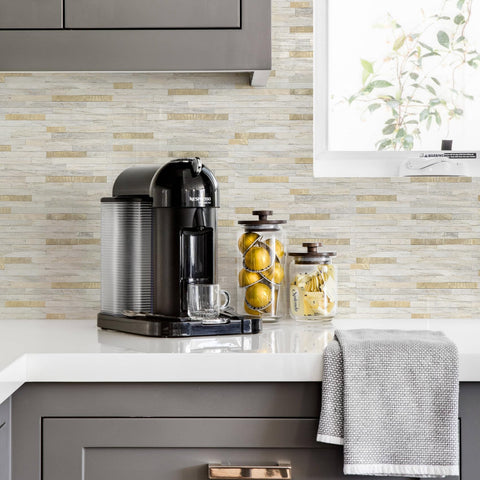 STICKGOO Modern kitchen and bathroom design with sleek, sunny beige tiles.