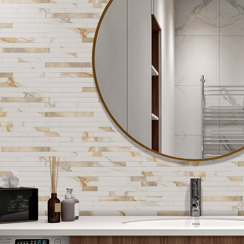 STICKGOO peel-and-stick installation demonstrates quick, tool-free wall transformation.