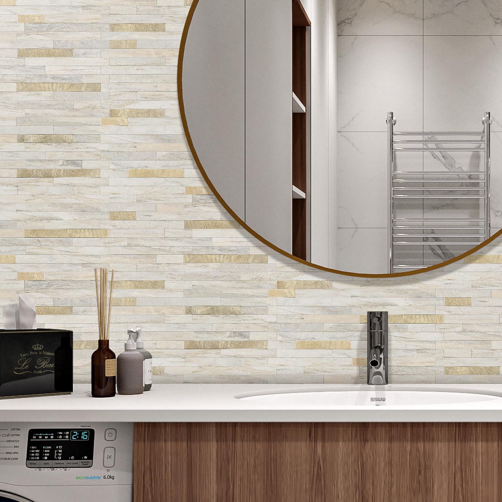 STICKGOO Peel-and-stick installation on a kitchen wall showing quick, mess-free updates.