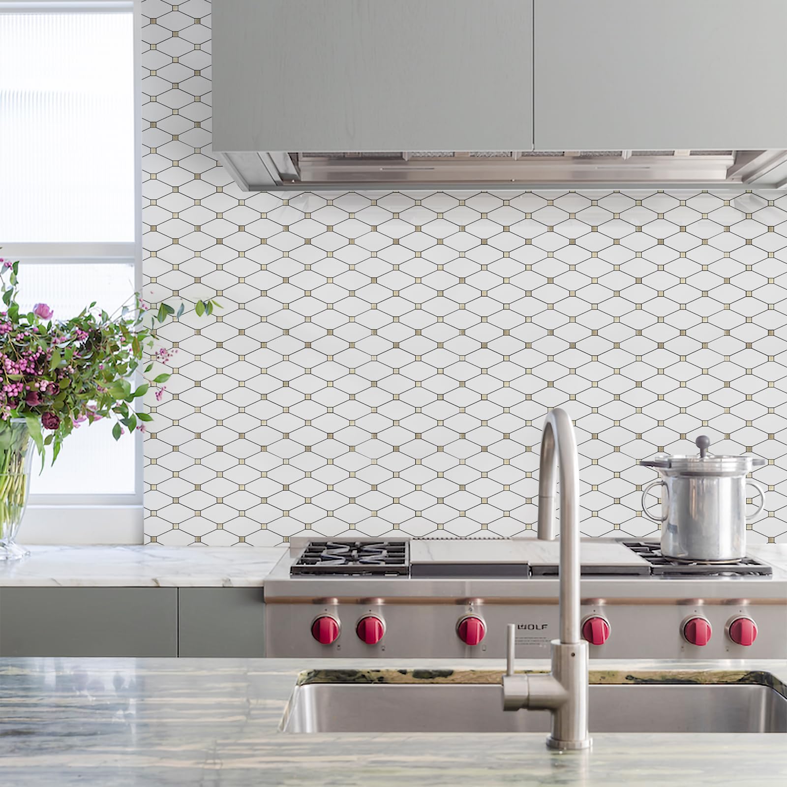 STICKGOO peel and stick installation simplifies a DIY kitchen upgrade.