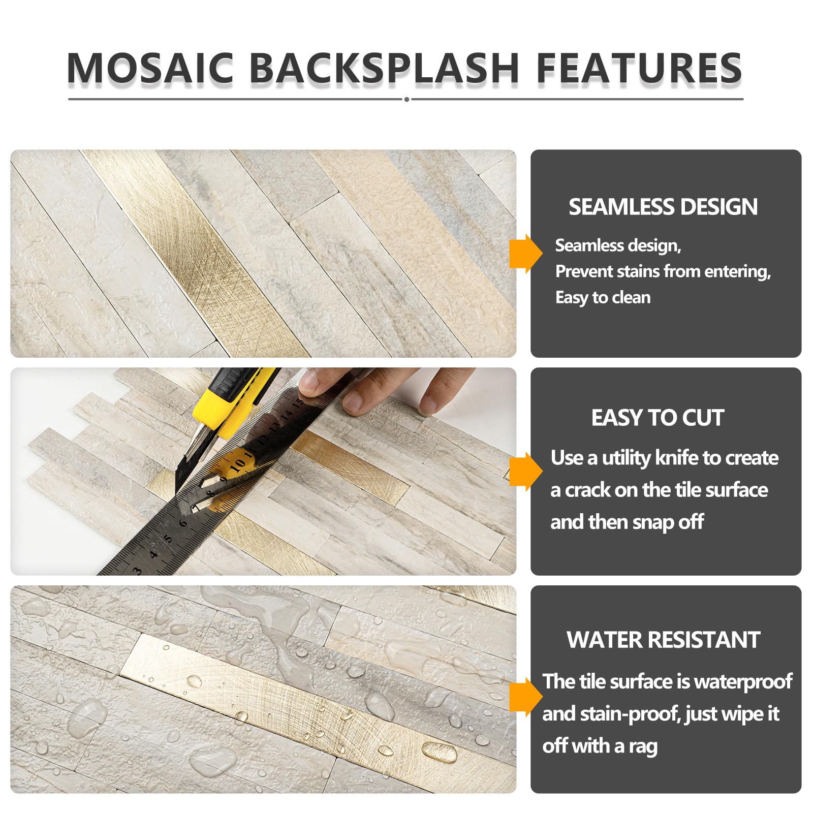 STICKGOO Premium PVC mixed-metal tiles offering anti-scratch durability and easy maintenance.