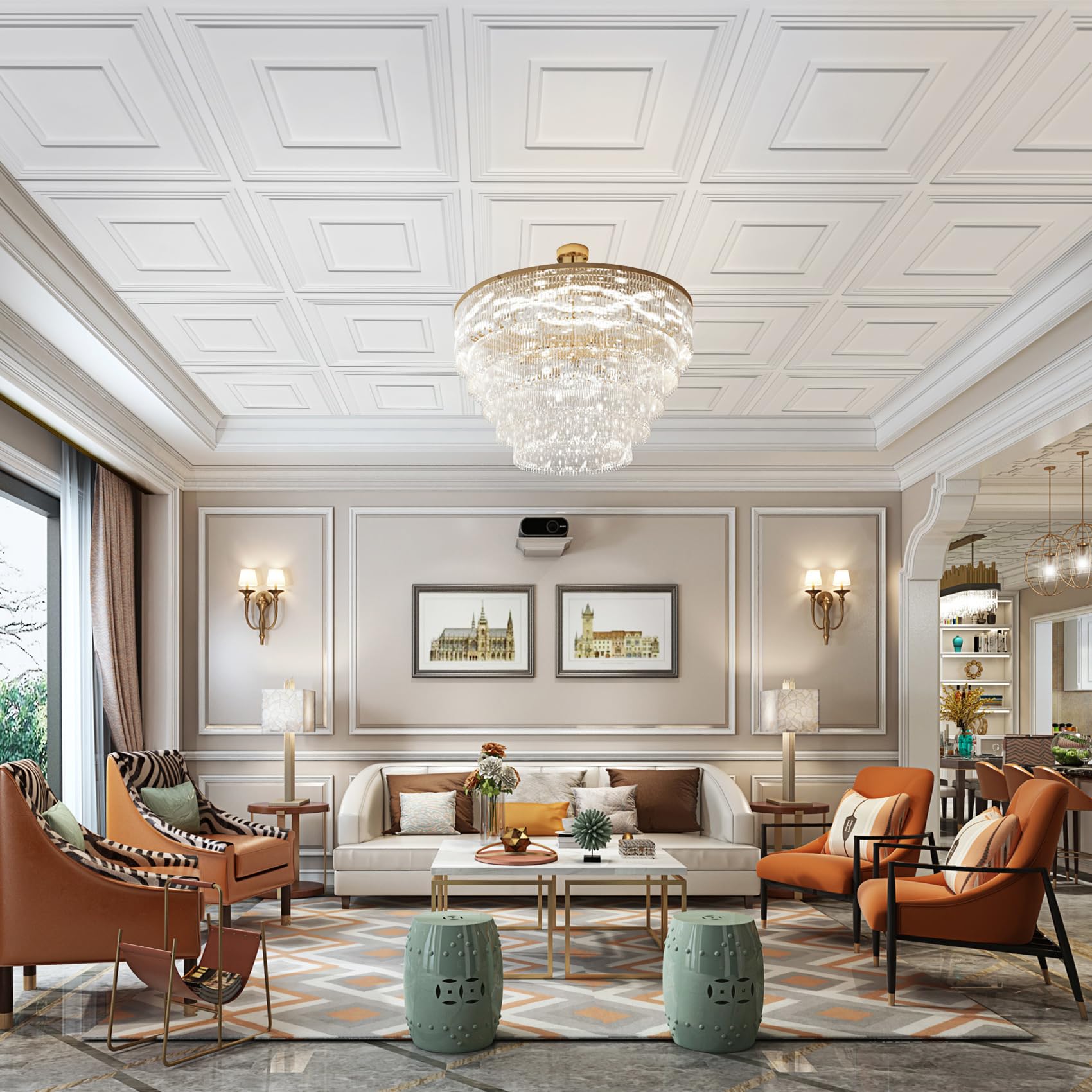 STICKGOO 3D grooved ceiling tile enhances space texture, suitable for offices