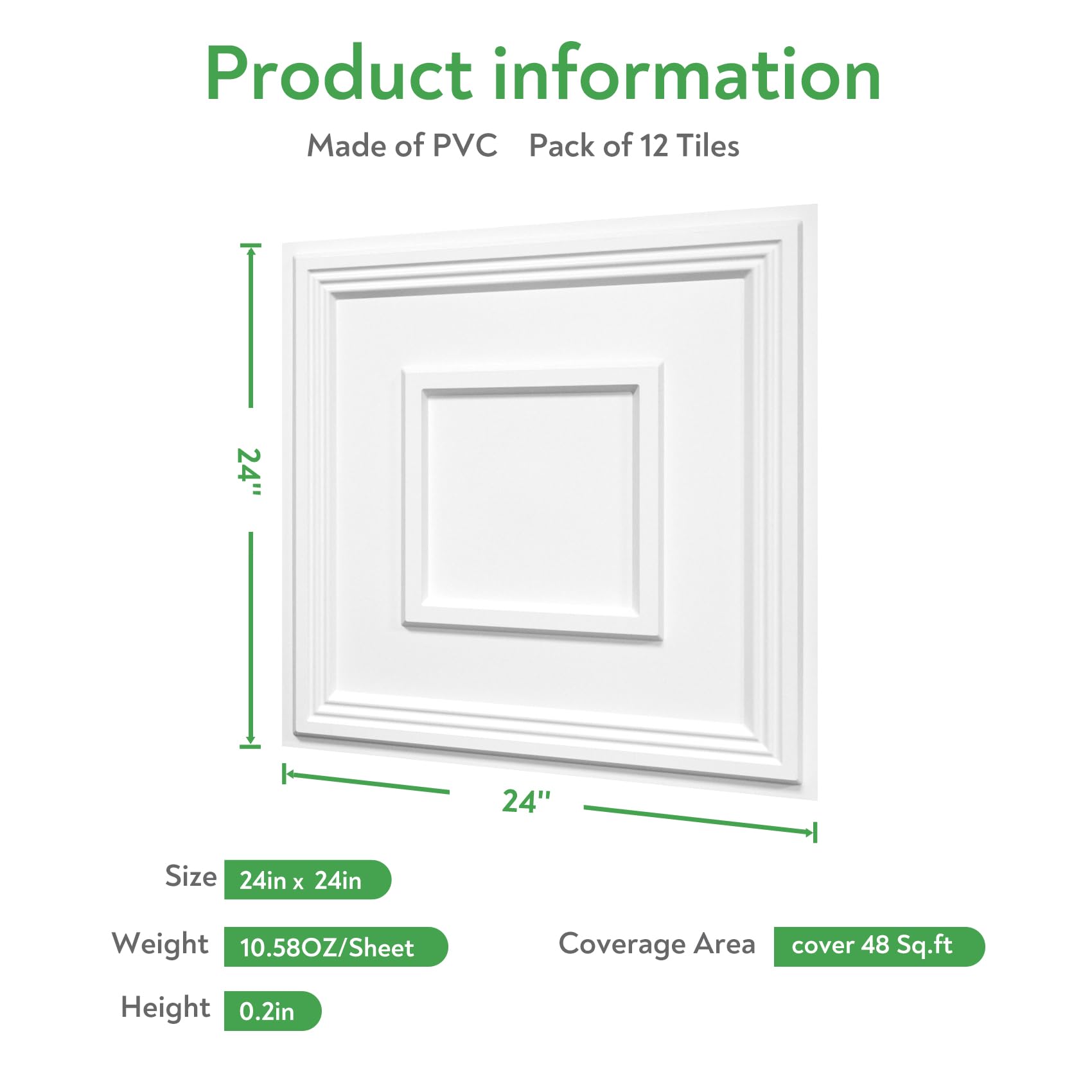 Pack of 12 tiles covers 48 sq ft, a neat ceiling upgrade