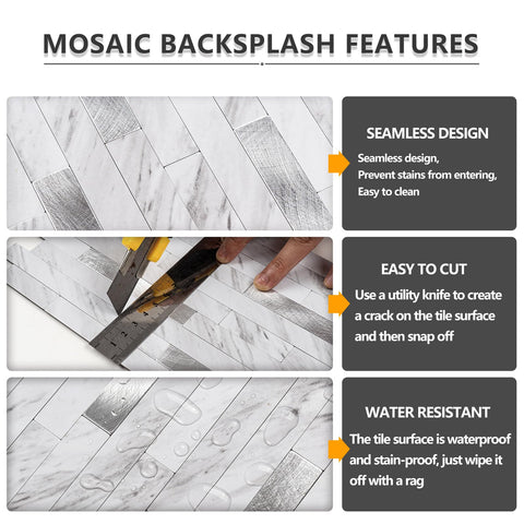 STICKGOO PVC mixed metal silver tiles resist water and heat for kitchens