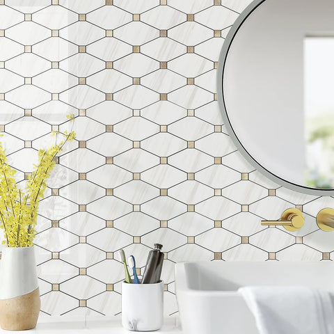STICKGOO waterproof and heat-resistant tiles stand up to kitchen splashes.