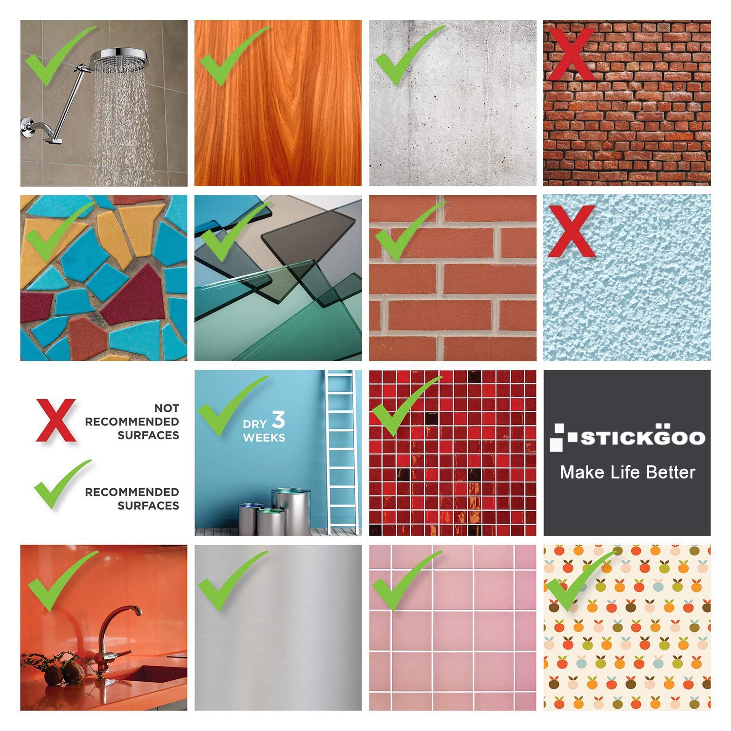 stickgoo waterproof surface suitable for kitchens and baths.