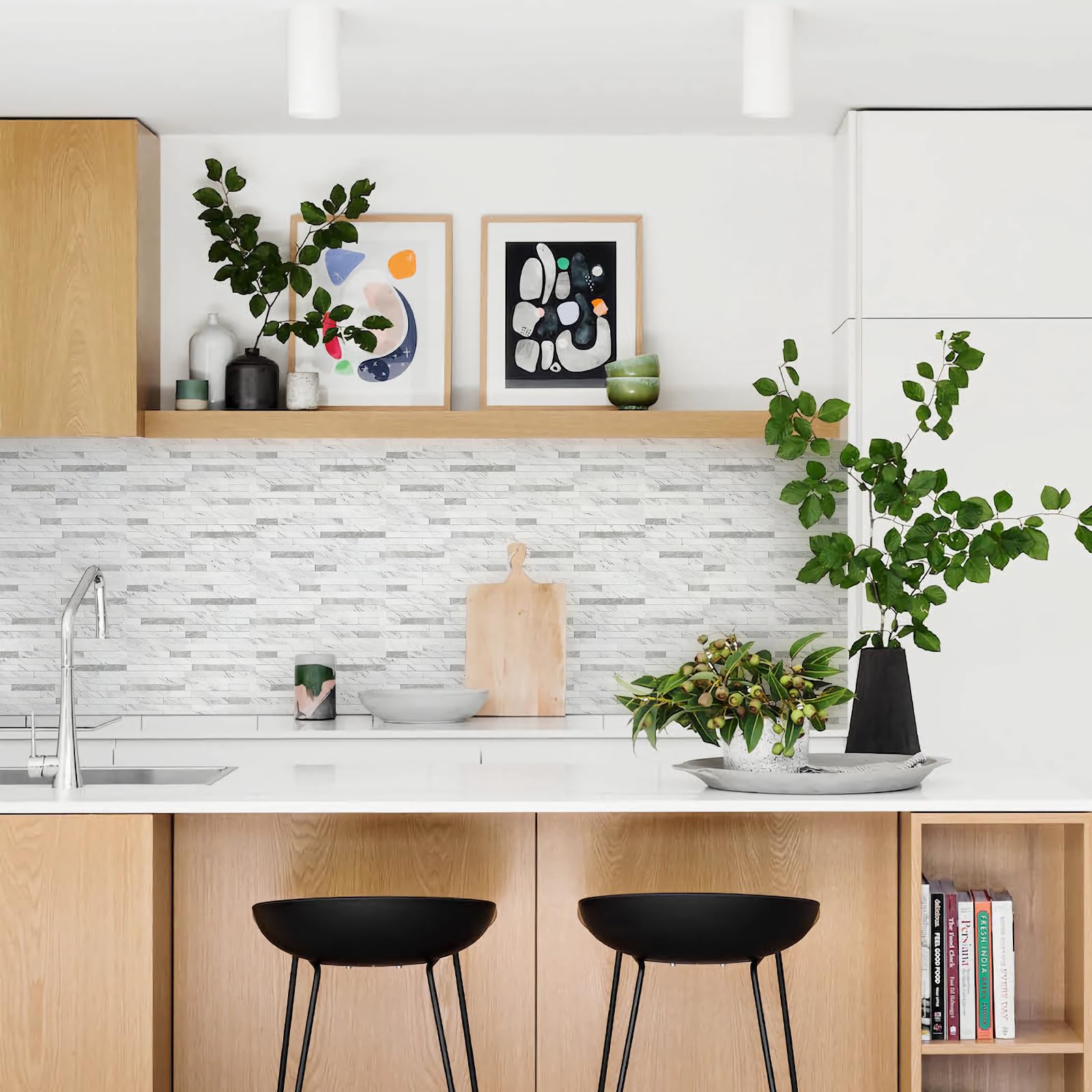 STICKGOO white marble look tiles with easy DIY installation and strong adhesion