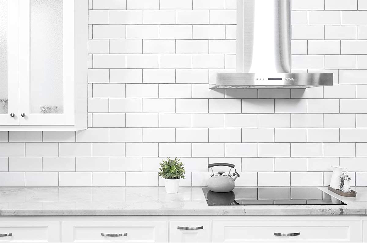 STICKGOO white subway tile close-up showing crisp finish and thickness.