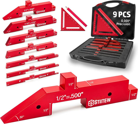 STIITEW eight-piece aluminum setup bars in a case for quick router table adjustments