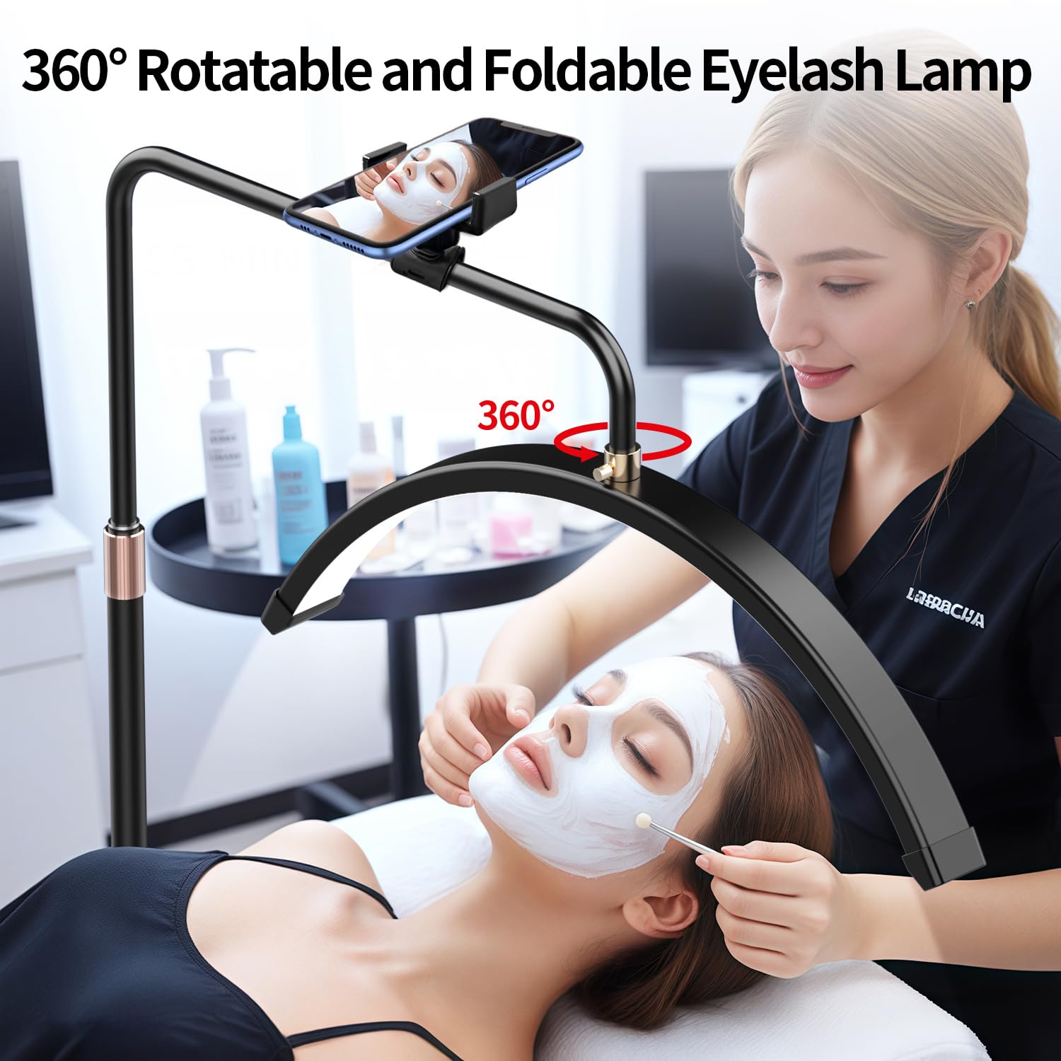 Stjiatu Lash Light remote control demonstrates adjustable brightness for customized salon lighting.