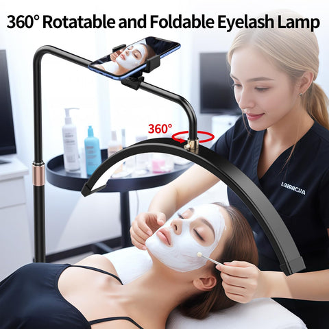 Stjiatu Lash Light remote control demonstrates adjustable brightness for customized salon lighting.