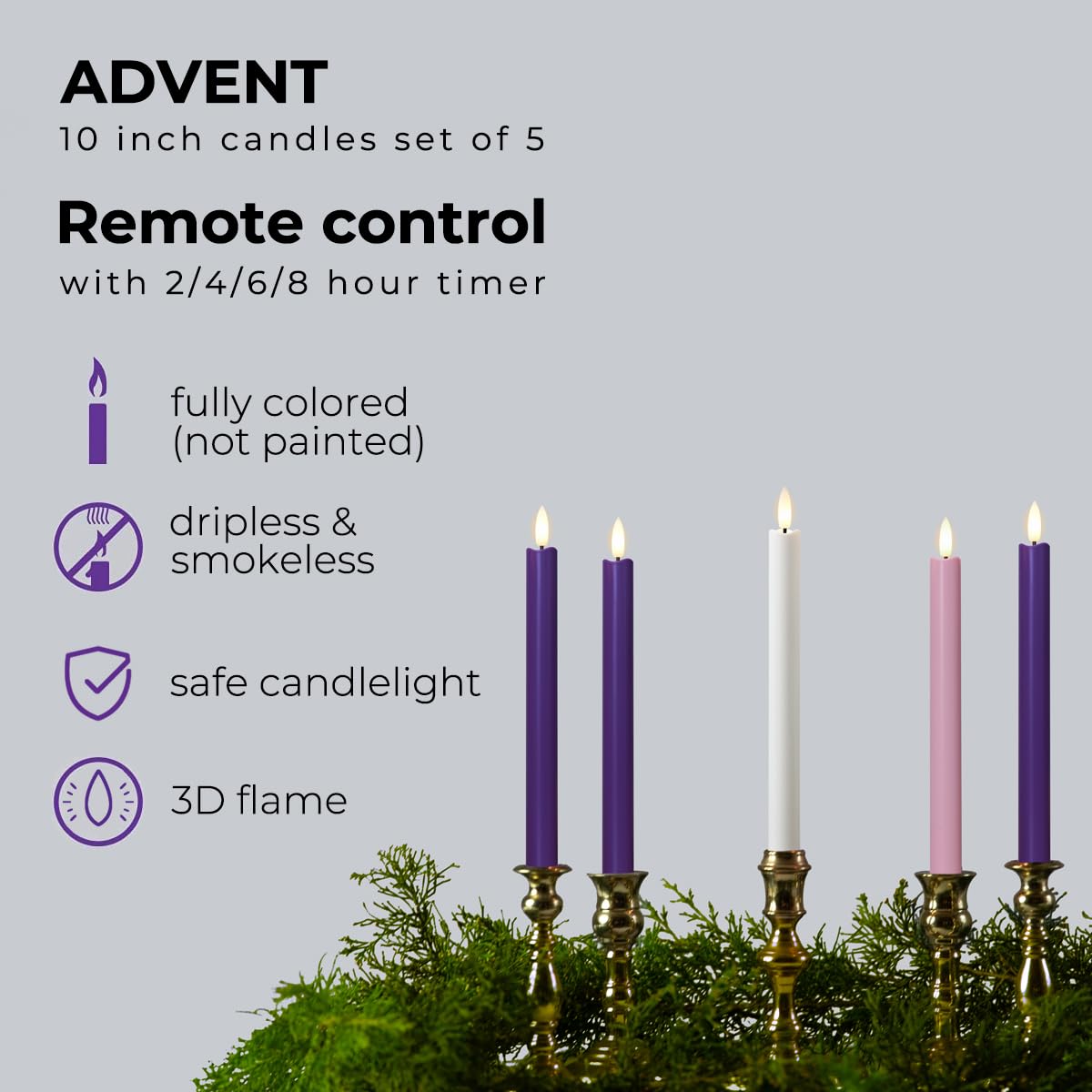 Stmarry remote-control advent candles with flickering flame offer easy ambiance control.