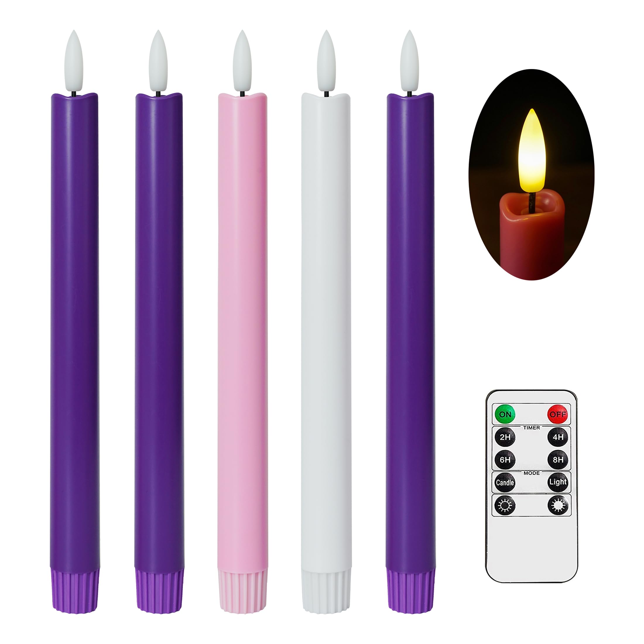 Stmarry flameless advent candles in purple provide safe holiday ambiance.