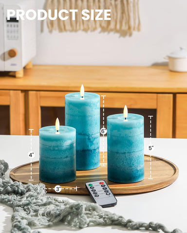 Stmarry gradient teal candles on dining table creating warm ambience.