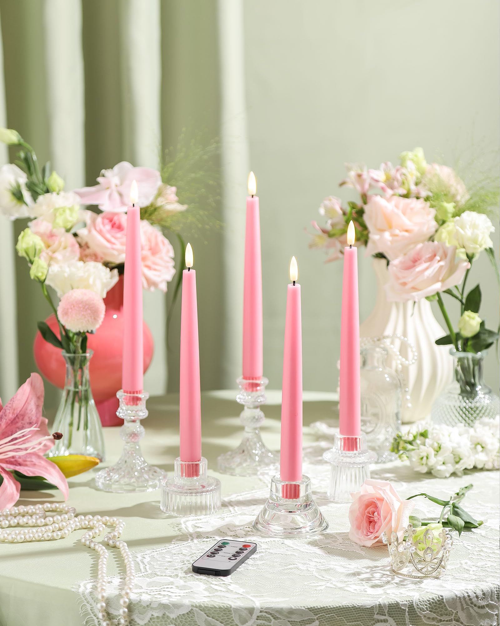 Stmarry pink flameless taper candles with 3D flame deliver lifelike flicker.