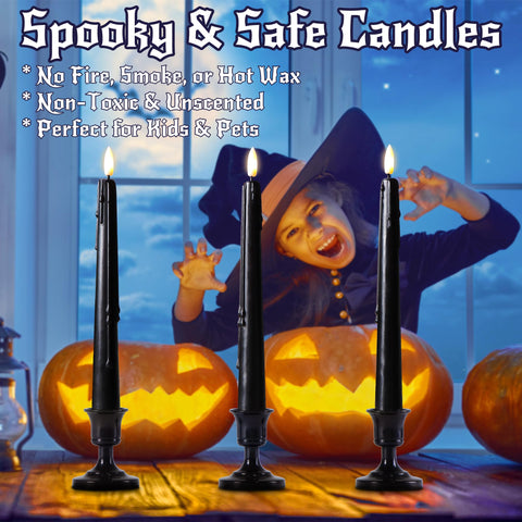 Stmarry black taper candles safe around kids and pets.