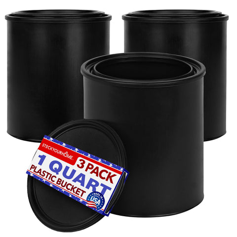 Stock Your Home 1-quart plastic paint bucket with snap-on lid for airtight storage; ideal for water-based paints.
