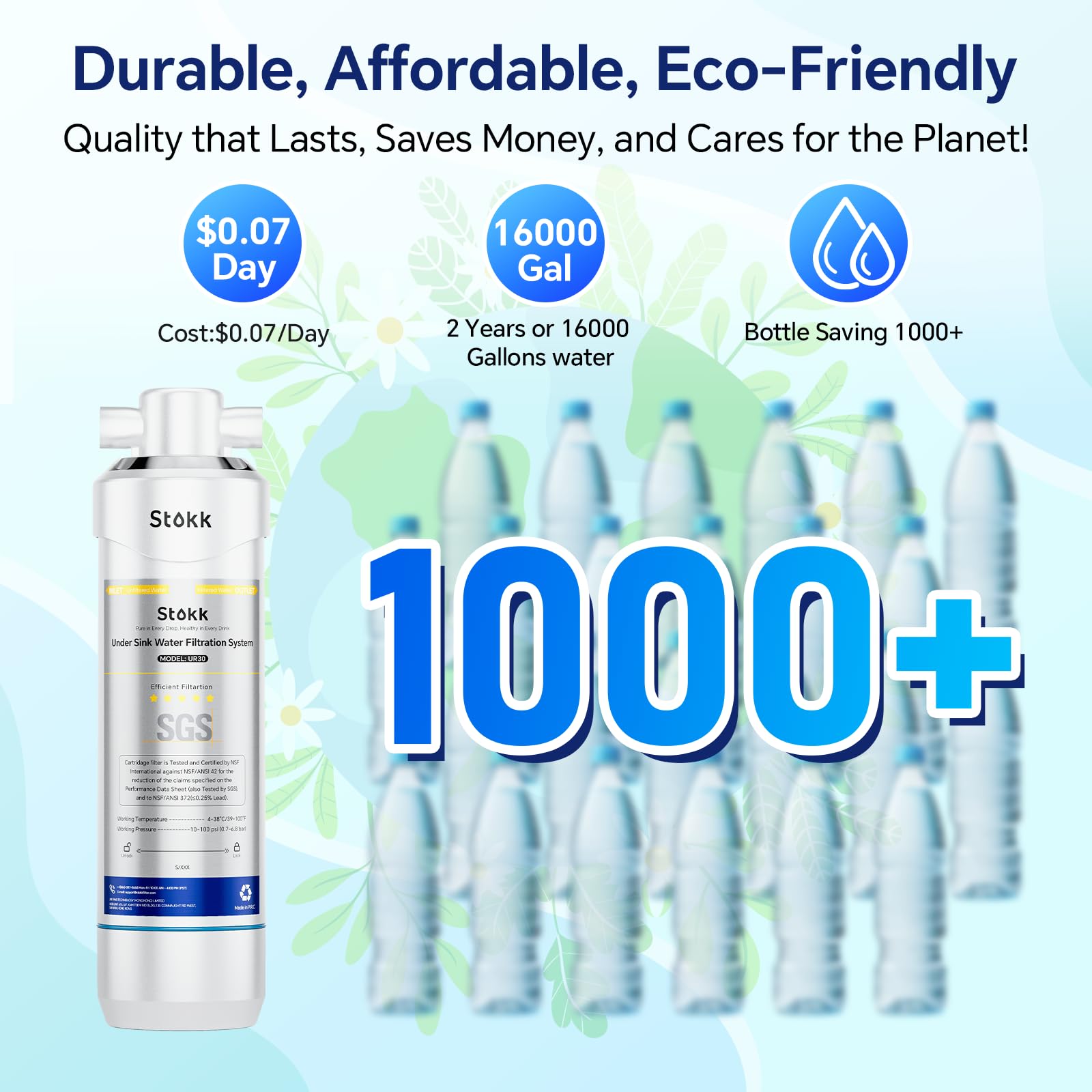 Stokk UR30 premium materials trap odors and impurities for clearer kitchen water.