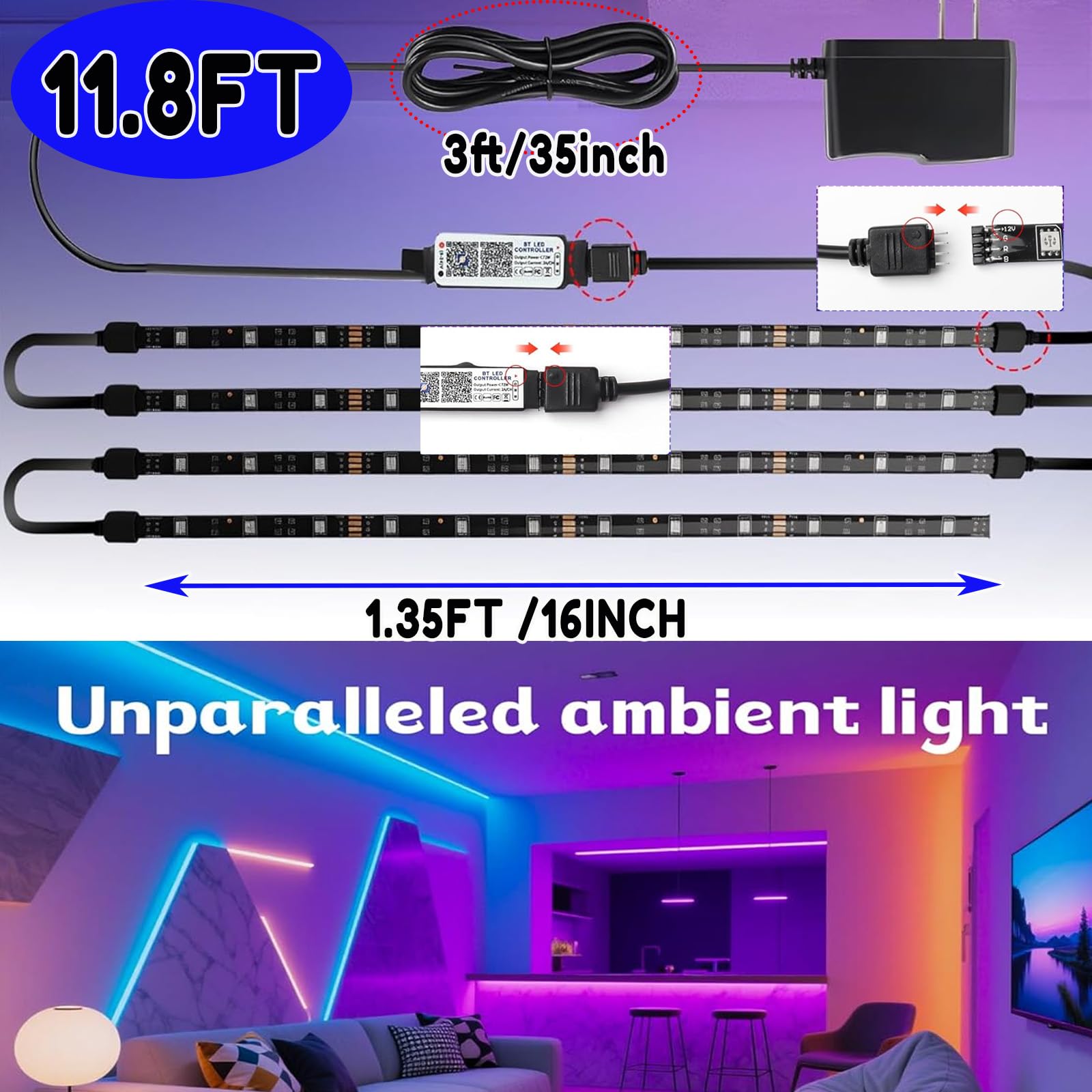 StoneBanks LED strip controlled via app for customized color scenes.