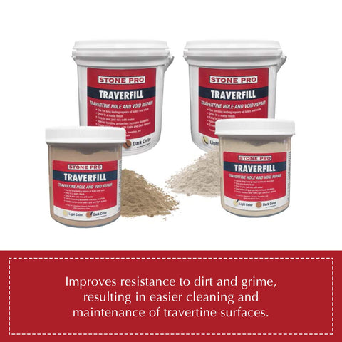 StonePro Traverfill fills pits in travertine and limestone floors for smoother surfaces.