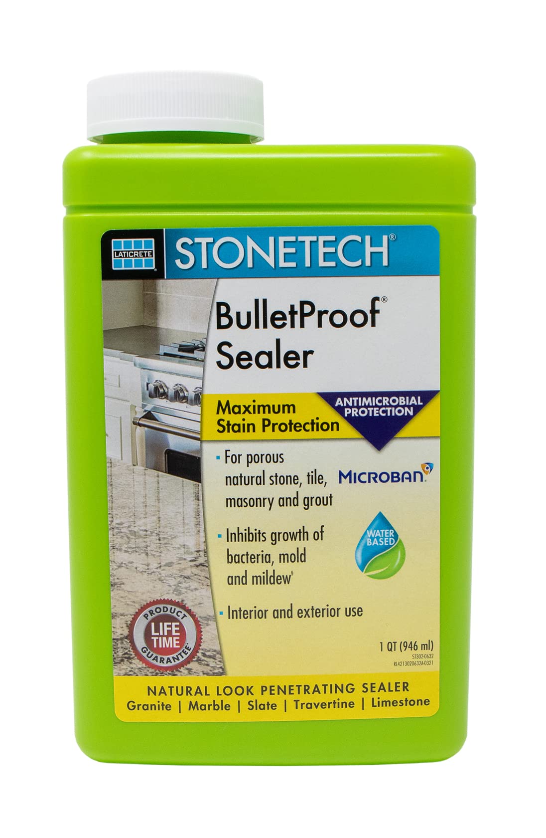 StoneTech BulletProof Sealer bottle closeup showing water-based protection for porous stone