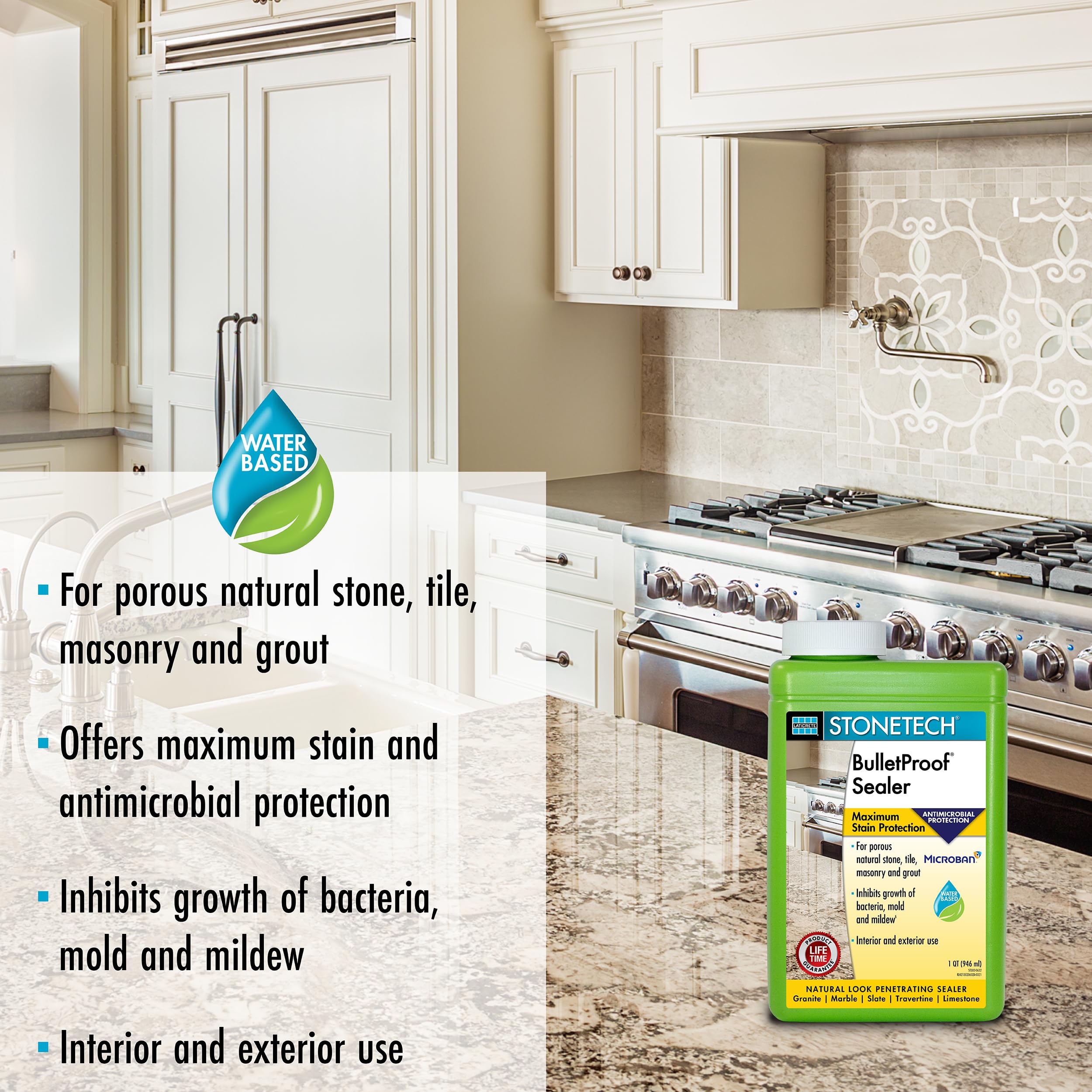StoneTech BulletProof Sealer protects grout line with interior durability and stain resistance
