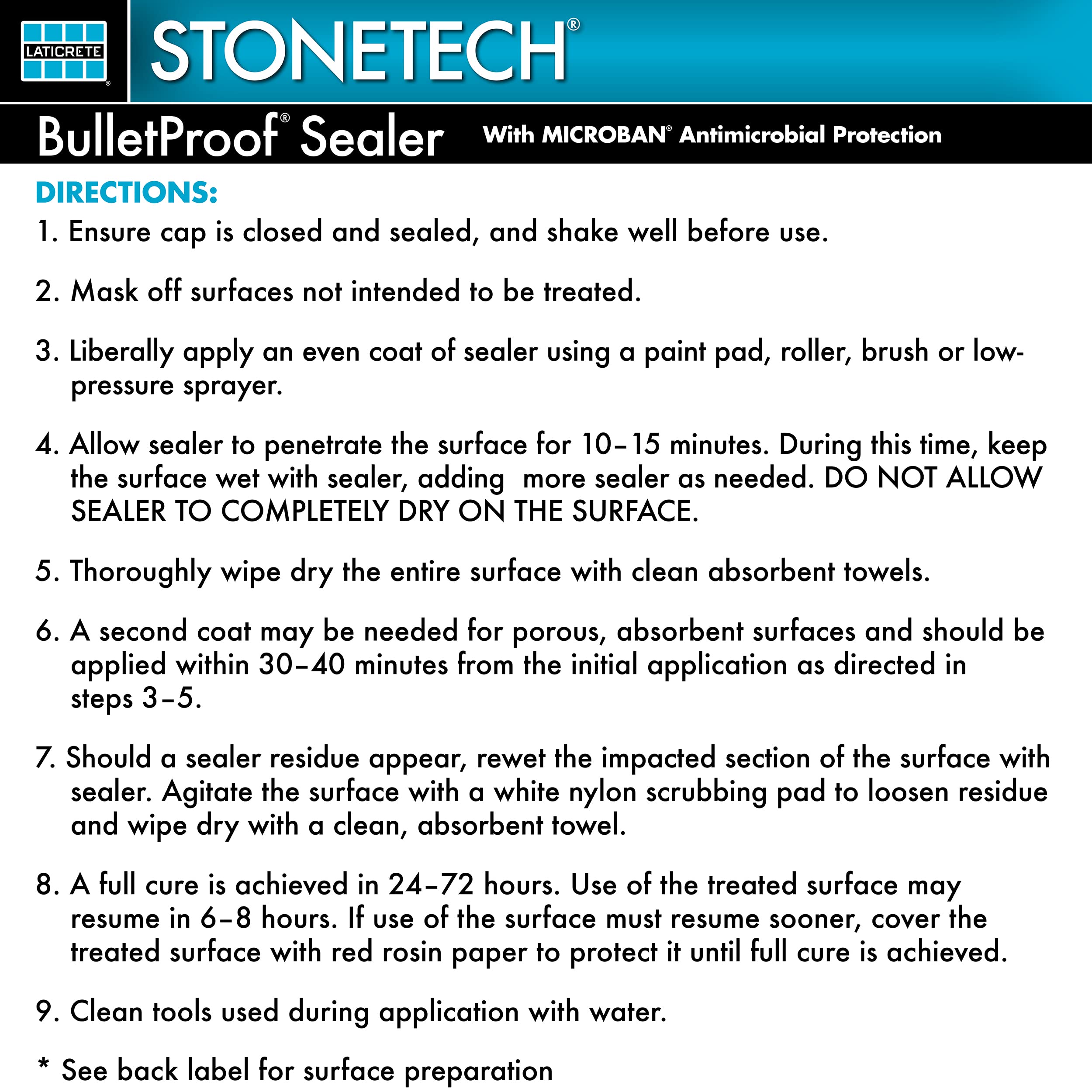 StoneTech BulletProof Sealer suitable for interior and exterior use on countertops and walls.