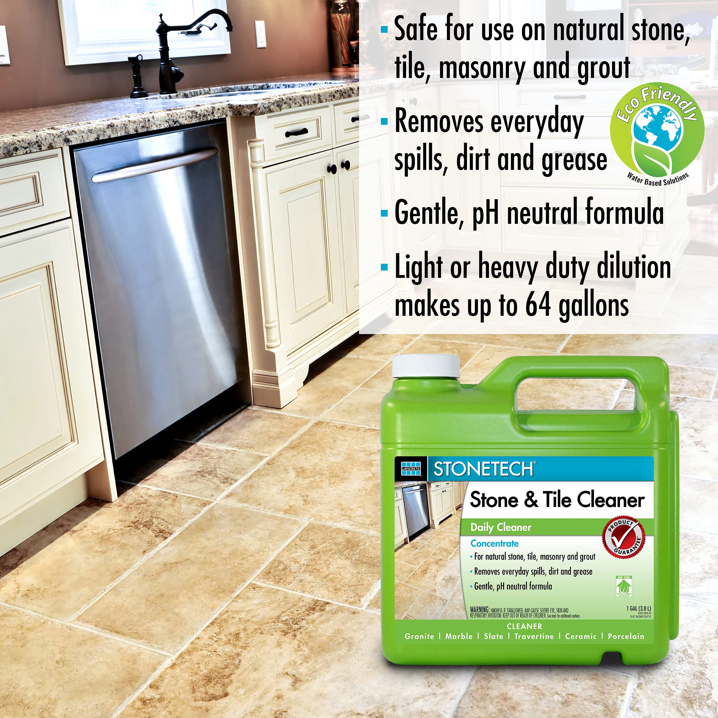 StoneTech cleaner on backsplash preserves grout and tile shine.