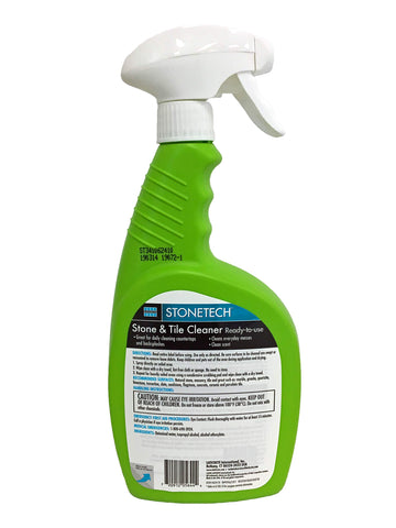 StoneTech Daily Cleaner being applied on grout lines for versatile stone and tile maintenance.